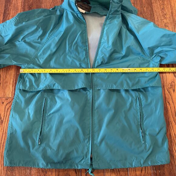 VTG Eddie Bauer Mens L Teal Green Zip Up Hooded Windbreaker Jacket 80's Pockets - Picture 8 of 14